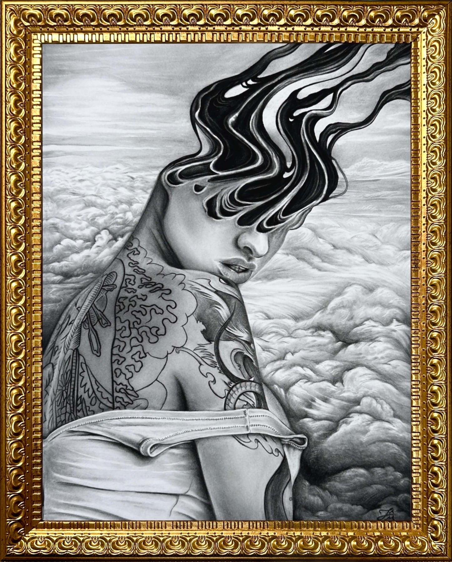 “Through the Clouds” Original Charcoal Drawing