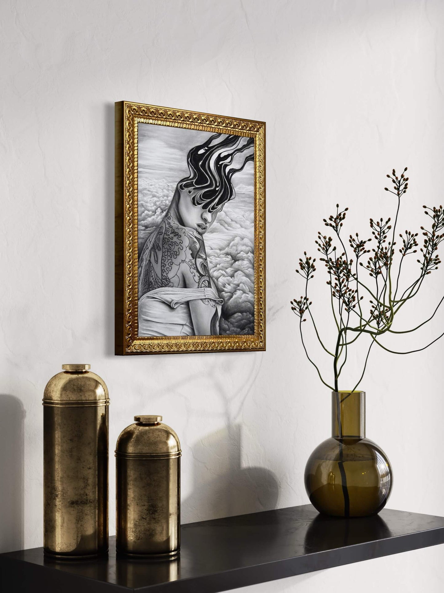 “Through the Clouds” Original Charcoal Drawing