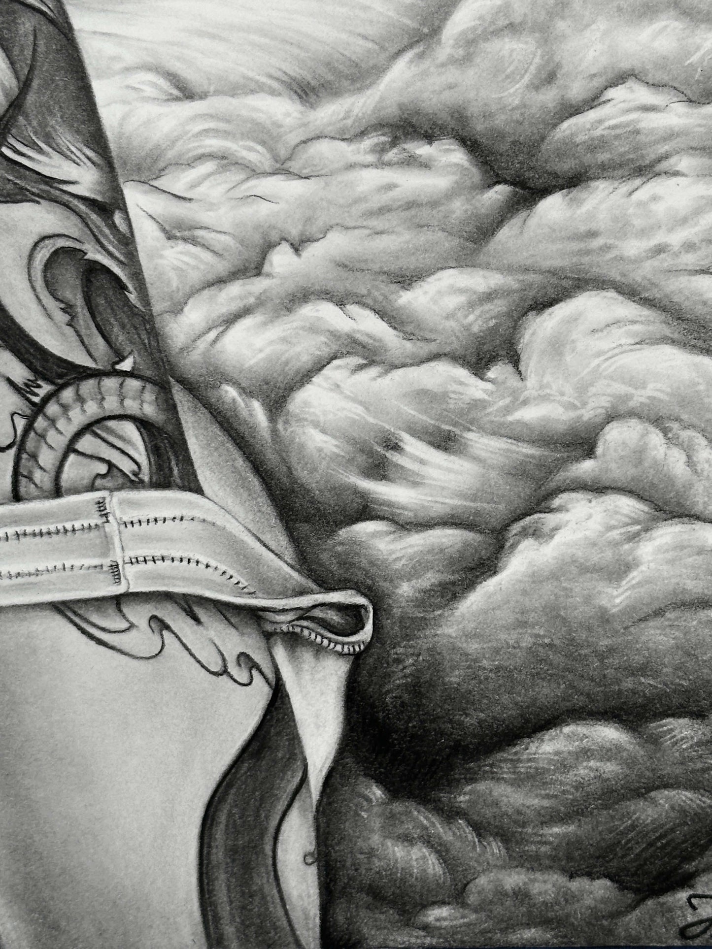 “Through the Clouds” Original Charcoal Drawing
