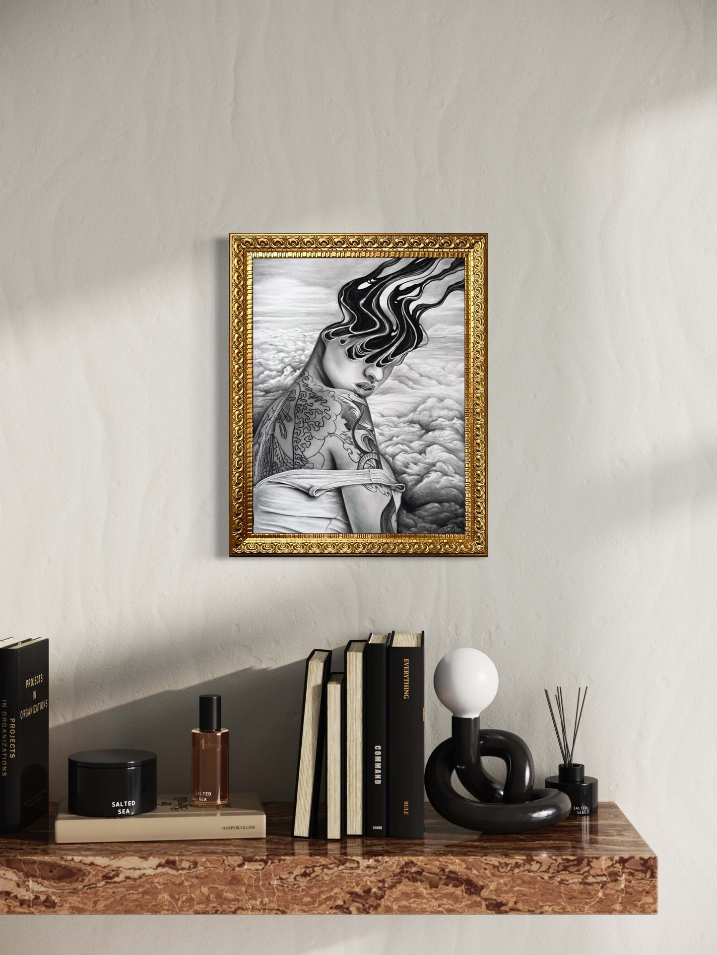 “Through the Clouds” Original Charcoal Drawing