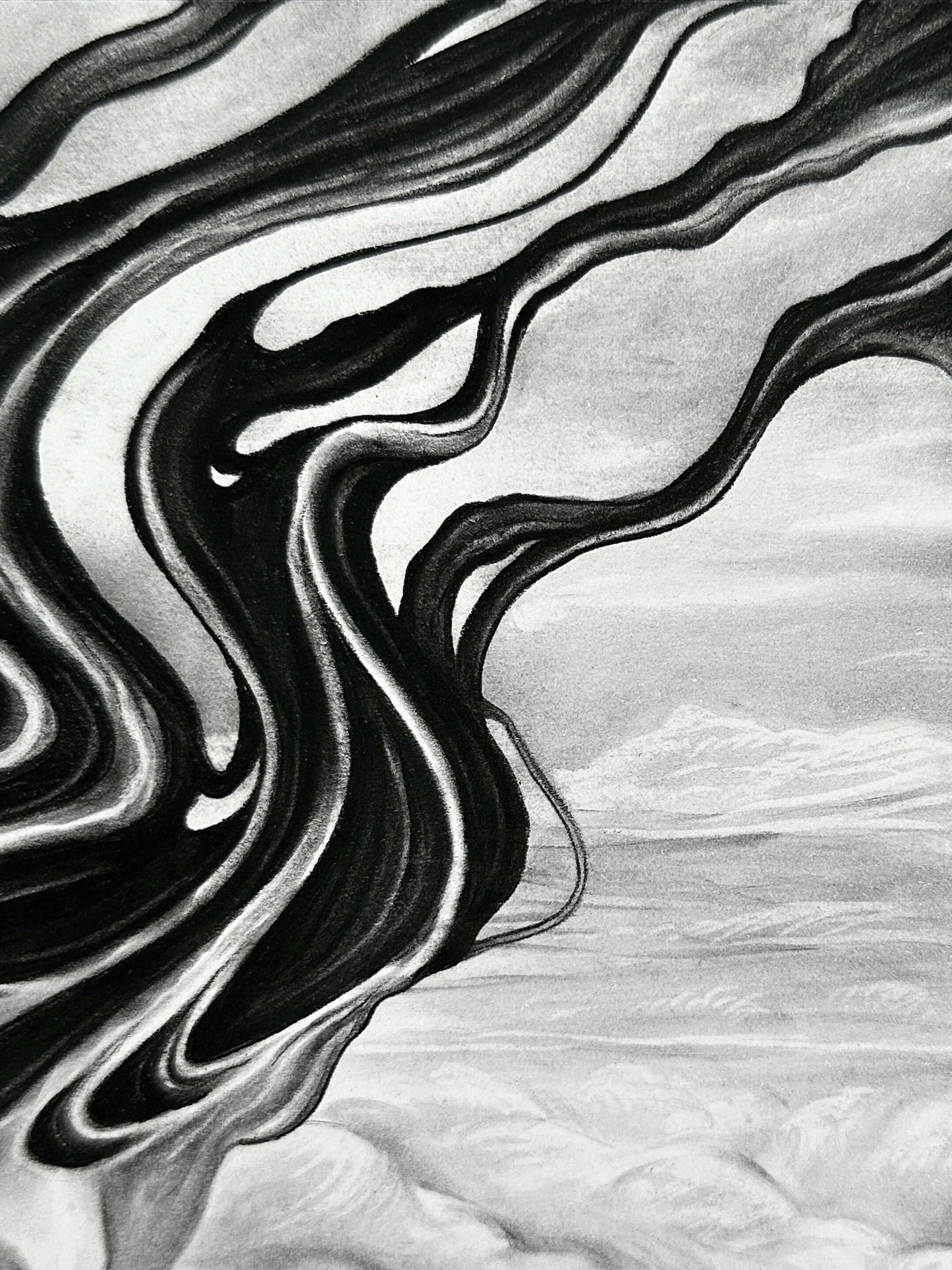 “Through the Clouds” Original Charcoal Drawing