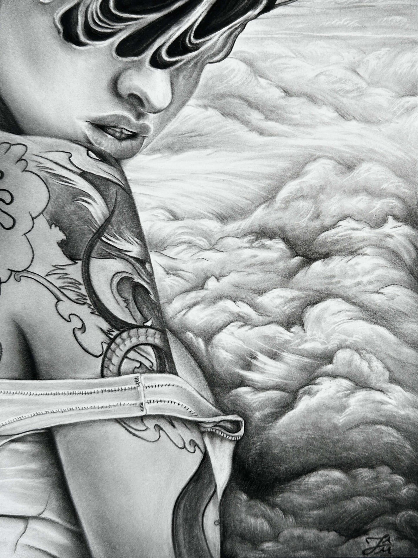 “Through the Clouds” Original Charcoal Drawing