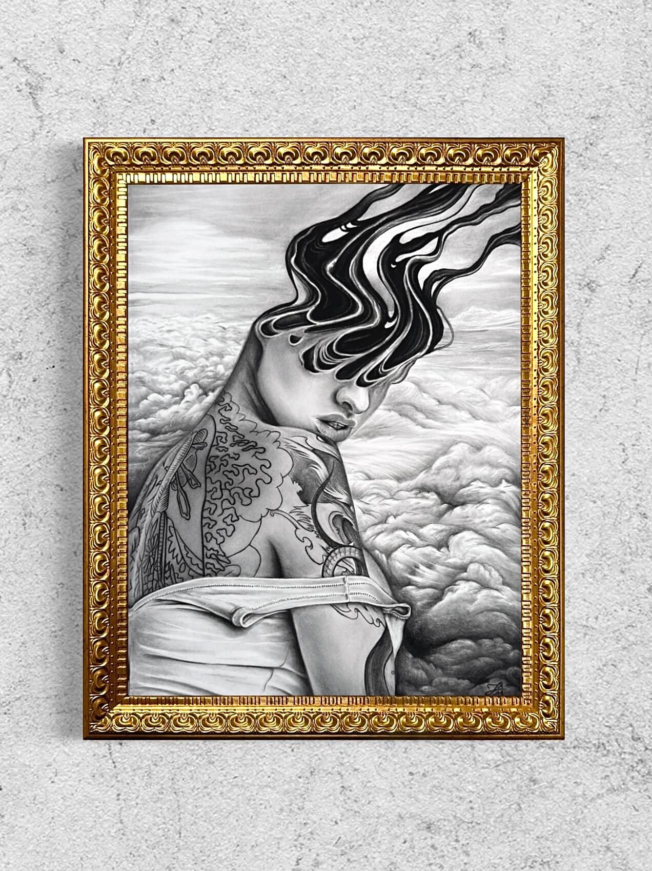 “Through the Clouds” Original Charcoal Drawing