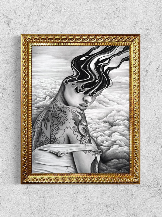 “Through the Clouds” Original Charcoal Drawing