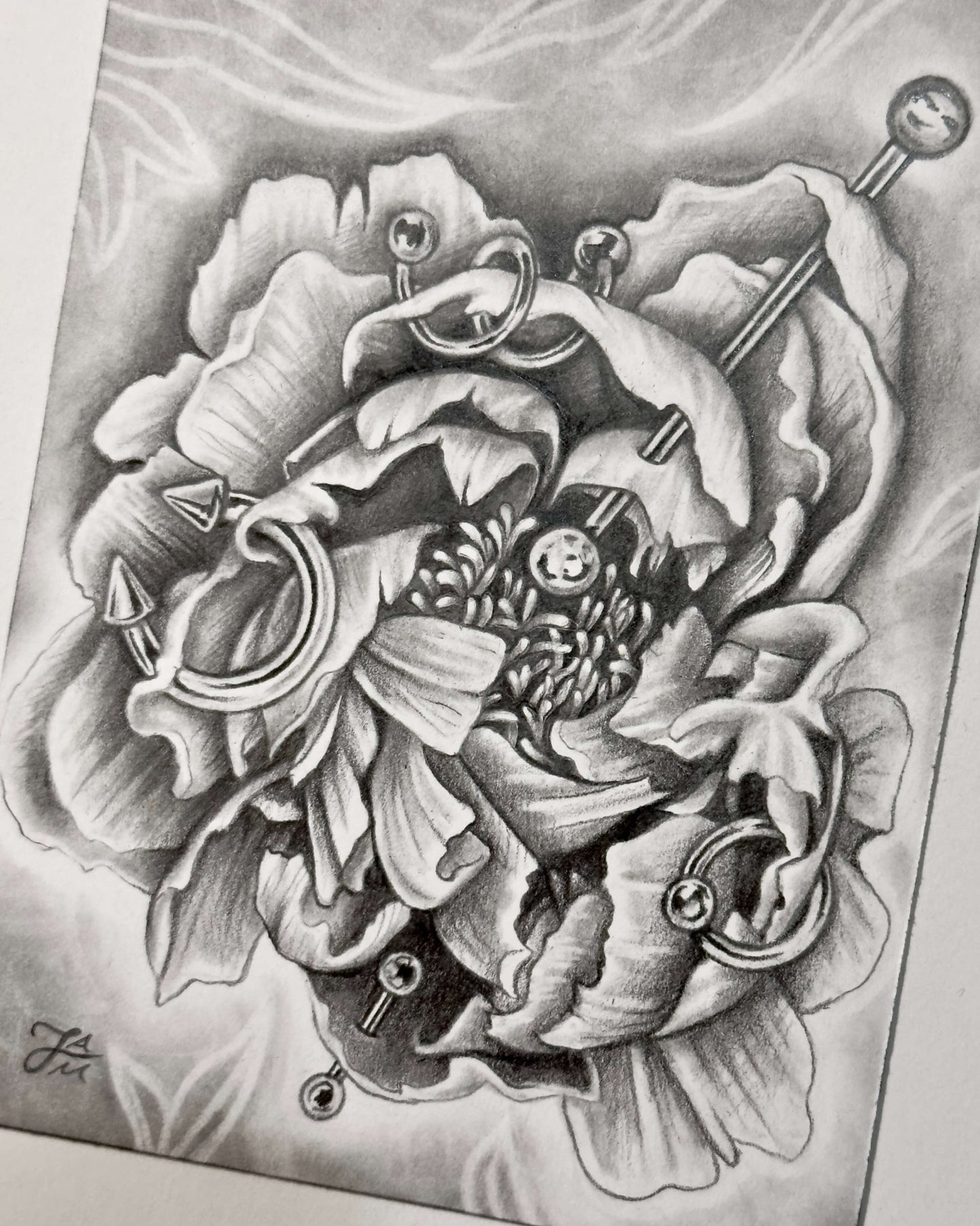 “Pierced Peony I” Mini Original Graphite Drawing