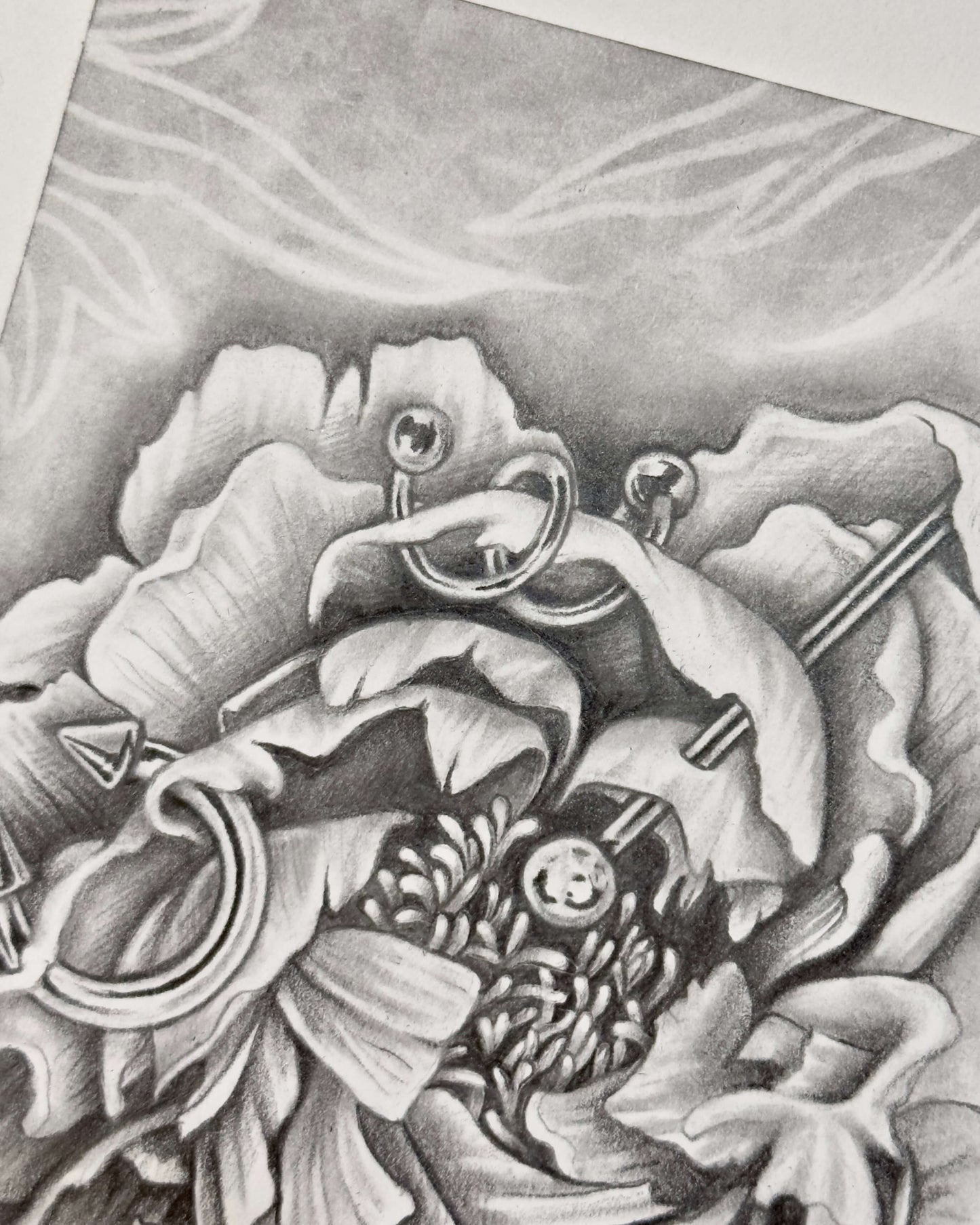 “Pierced Peony I” Mini Original Graphite Drawing