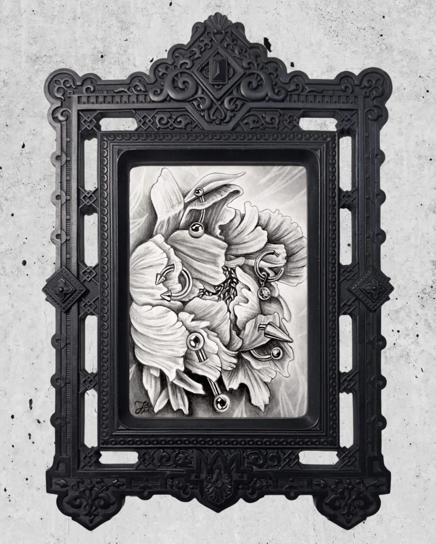 “Pierced Peony II” Mini Original Graphite Drawing
