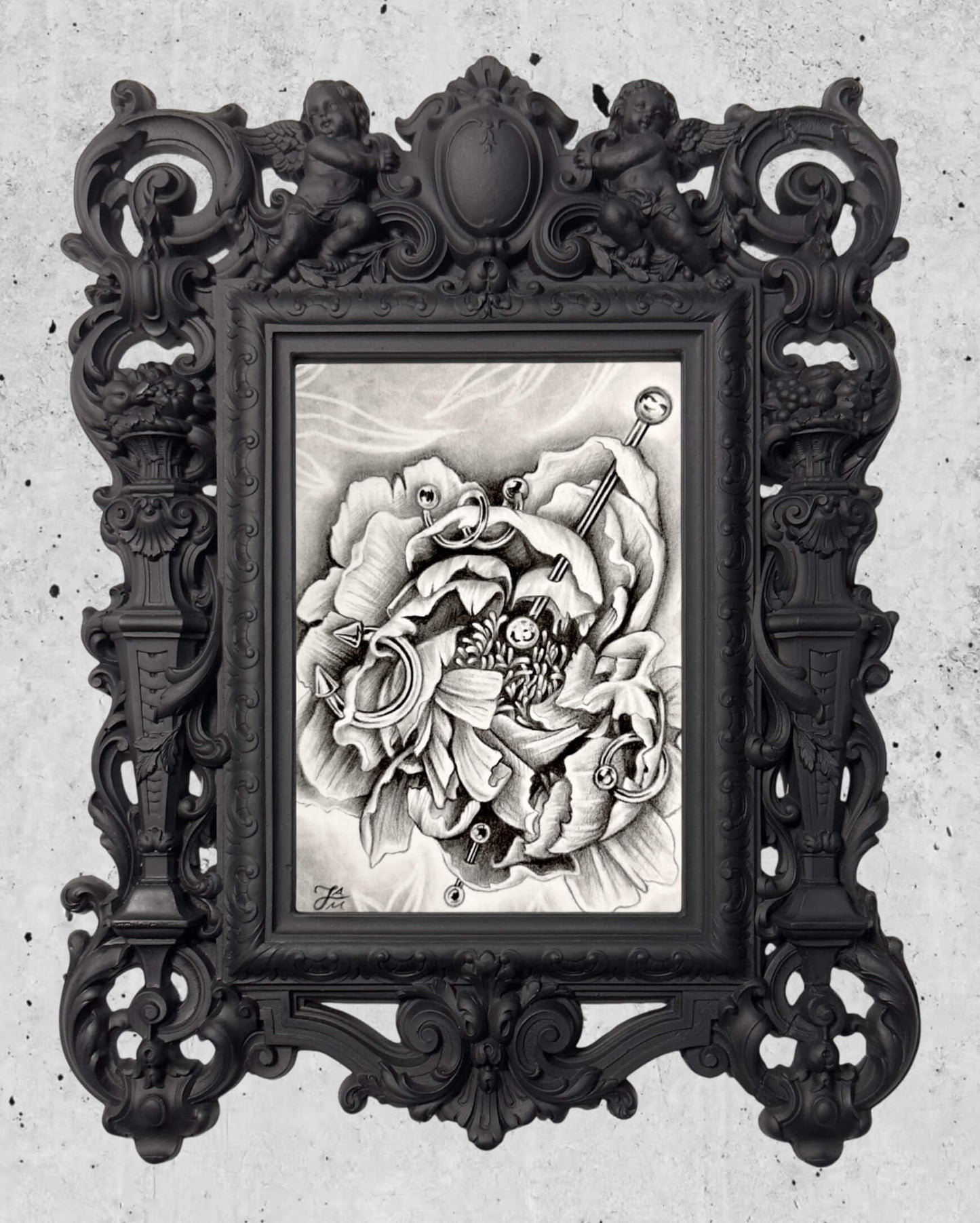 “Pierced Peony I” Mini Original Graphite Drawing