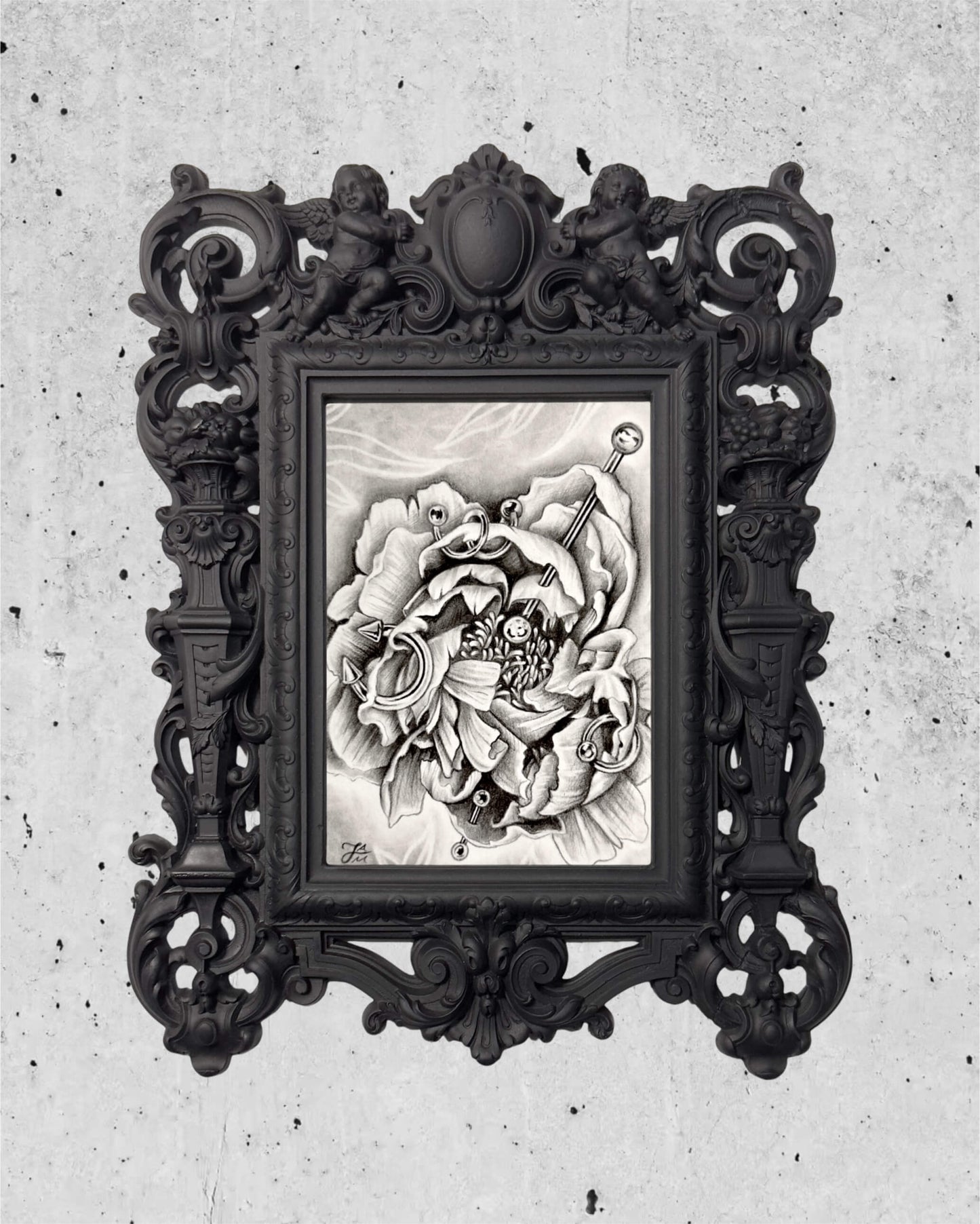 “Pierced Peony I” Mini Original Graphite Drawing