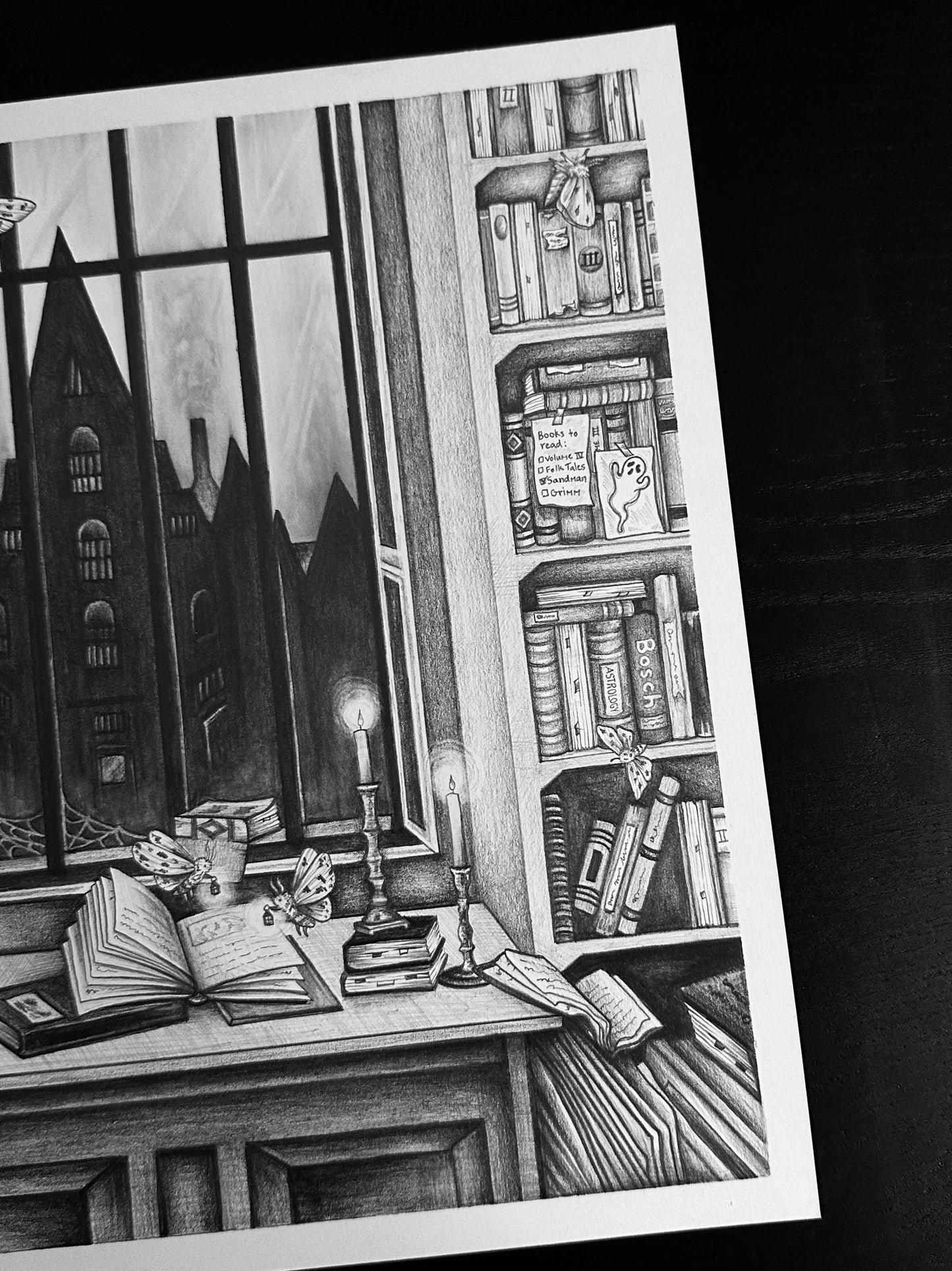 “Moth Bitten Library” Original Graphite Illustration