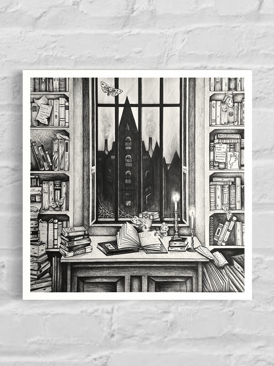 “Moth Bitten Library” Original Graphite Illustration
