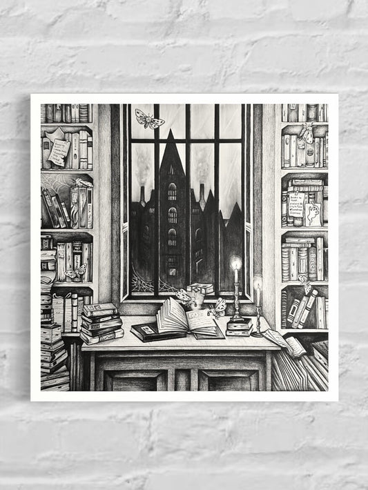 “Moth Bitten Library” Original Graphite Illustration