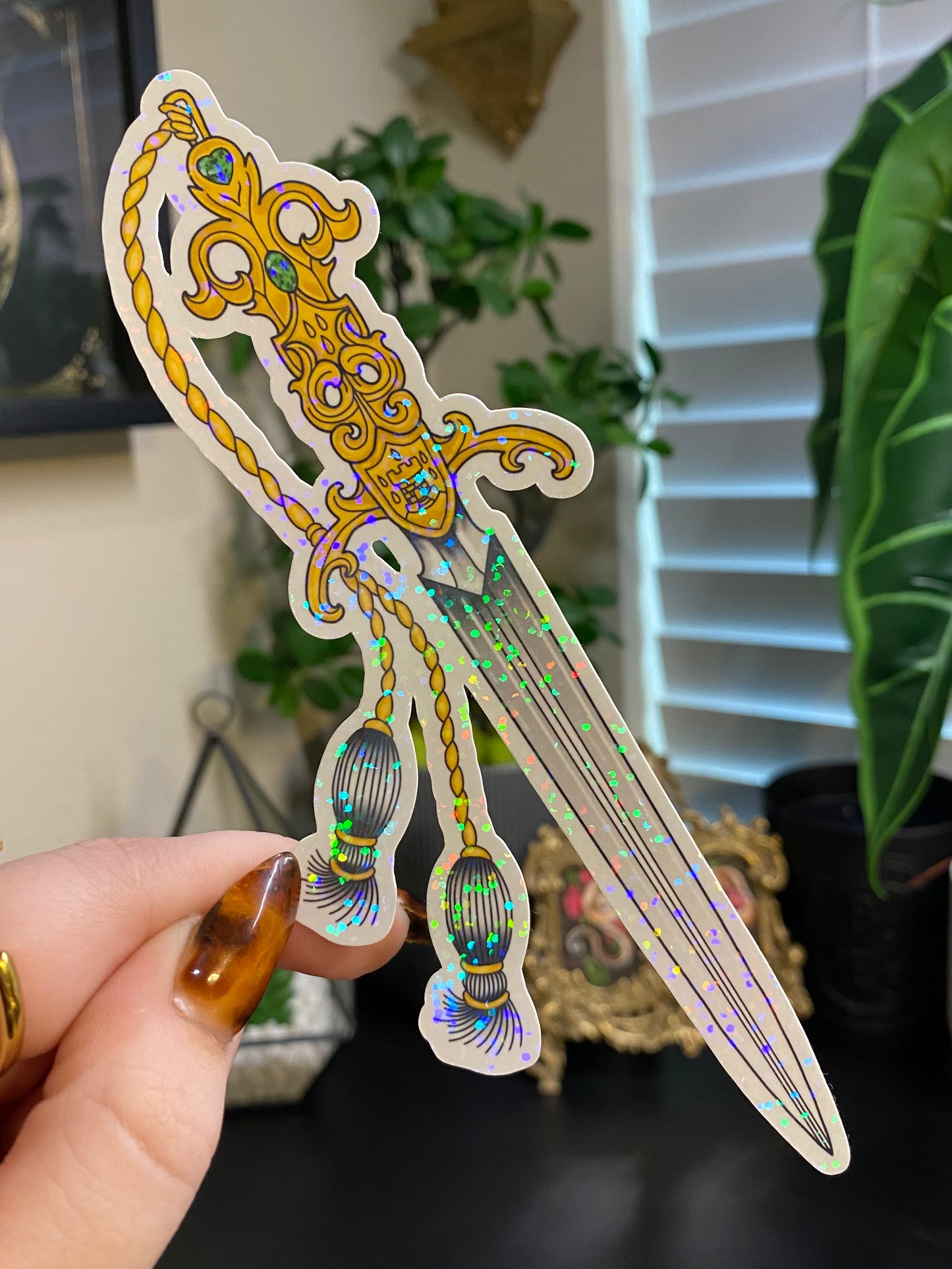 Holographic Golden Dagger XL Sticker