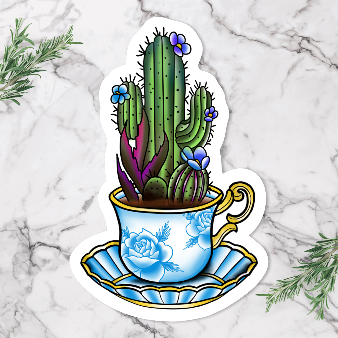 Cactus Tea Cup Sticker